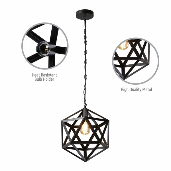 Black Metal Cage Polyhedral Pendant Ceiling Light E27