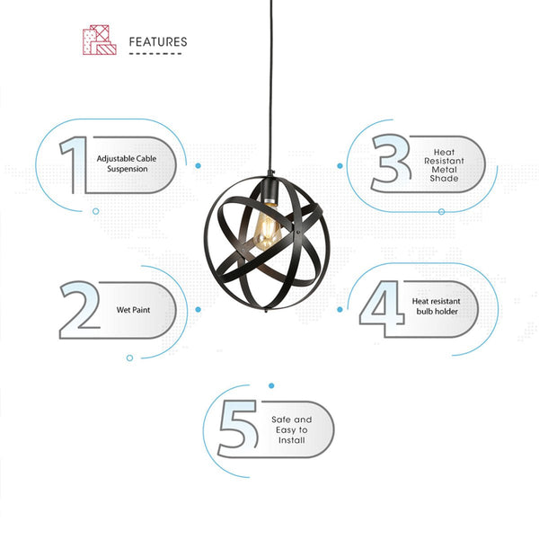 Orbital Metal Caged Globe Pendant Ceiling Light E27