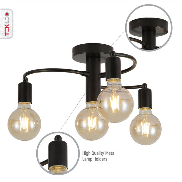 Modern Black Swirl 4-Light Semi-Flush Ceiling Light Fixture