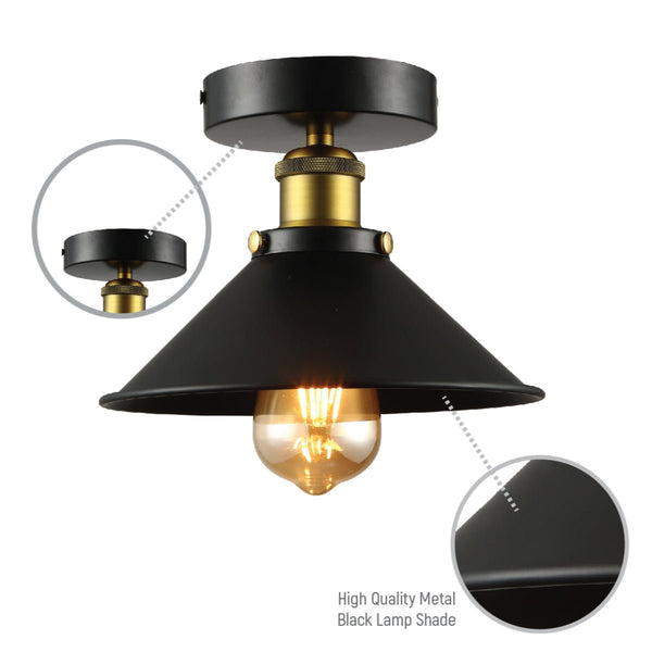 Black Metal Funnel Semi Flush Ceiling Light E27