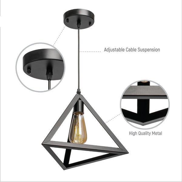 Black Metal Pyramid Cage Minimalist Pendant Ceiling Light