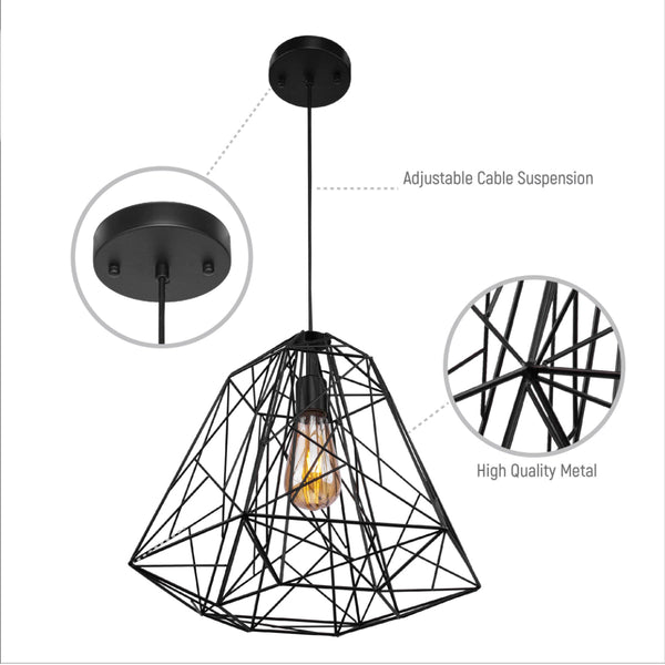 Black Geometric Wireframe Pendant Ceiling Light