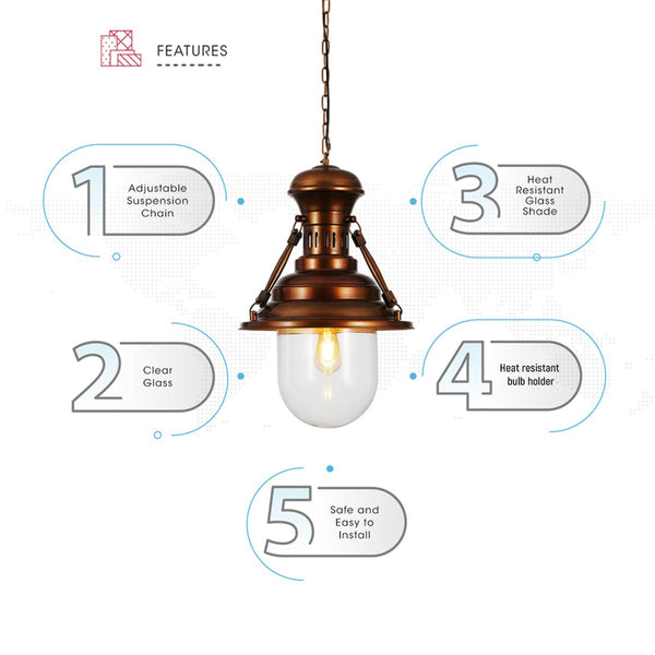 Brown Metal Clear Glass Step Coastal Pendant Ceiling Light E27