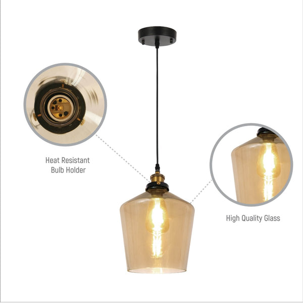Amber Glass Schoolhouse Pendant Ceiling Light E27