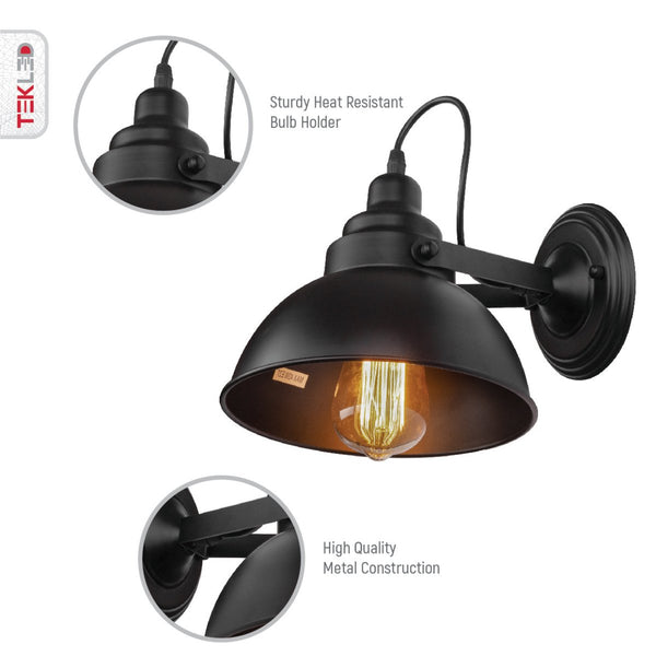 Black Metal Hinged Dome Wall Light E27 Fitting