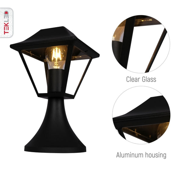 Cottage Style Stand Pedestal Lamp Matt Black Clear Glass E27