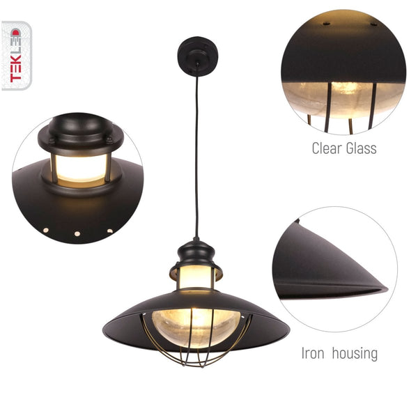 Sunflower Pendant Ceiling Light Lamp Matt Black Clear Glass E27