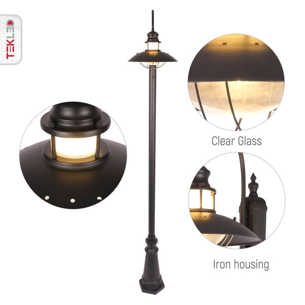 Cottage Style Sunflower Post Top Lamp Matt Black Clear Glass E27 2.45M