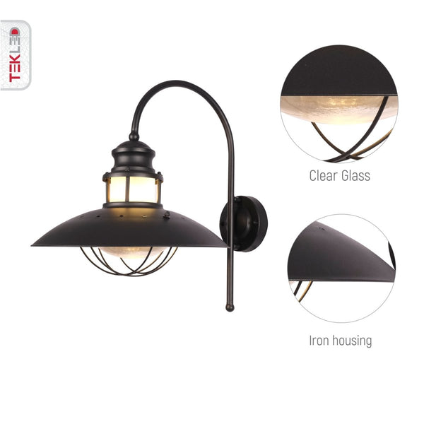 Sunflower Cottage Style Outdoor Wall Lamp Matt Black Clear Glass E27