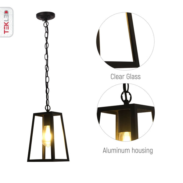 Trapezoidal Pendant Ceiling Light Lamp Matt Black Clear Glass E27