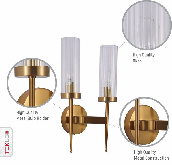 Gold Aluminium Bronze or Black Clear Reeded Cylinder Glass Joseph Fonteyn Fluted Torch Wall Sconce Light