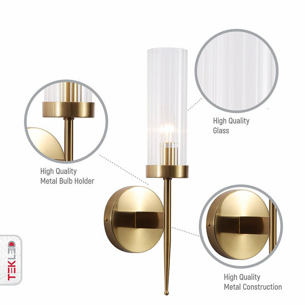 Cylinder Clear Reeded Glass Joseph Fonteyn Fluted Wall Light E27
