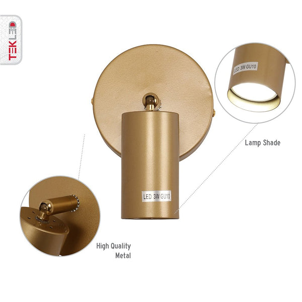 Gold Metal Spot Wall Light GU10 Fitting
