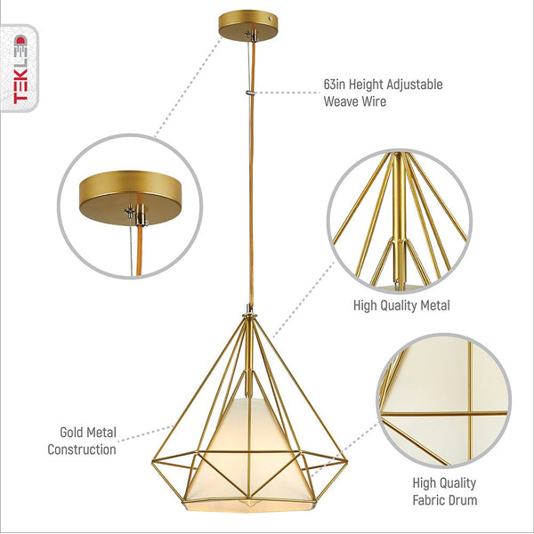 Opal Shade Wired Geometric Cage Pendant Ceiling Light