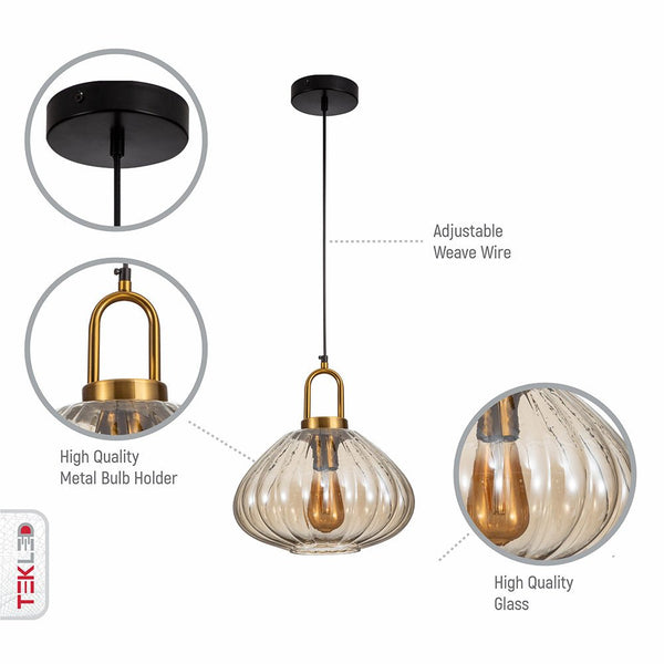 Golden Bronze Metal Amber Glass Globe Pendant Ceiling Light E27