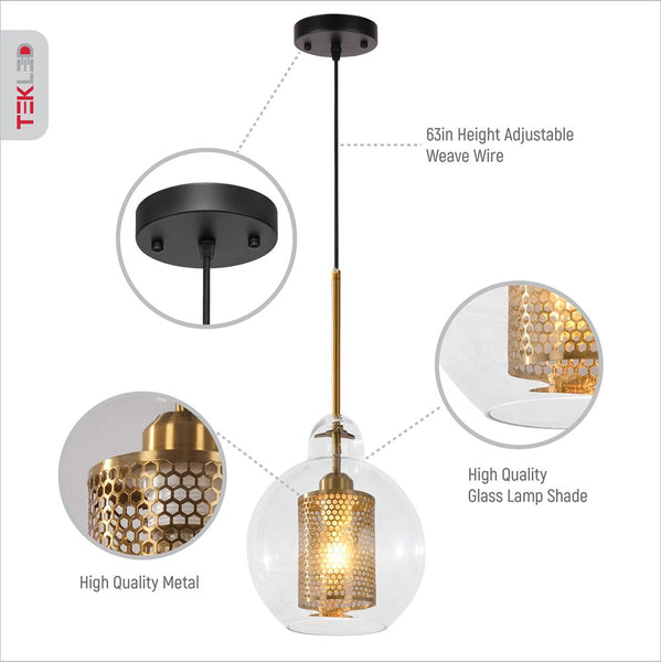Golden Metal Clear Glass Globe Pendant Ceiling Light E27