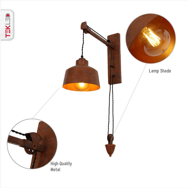 Old Brown Metal Pulley Step Wall Light E27 Fitting