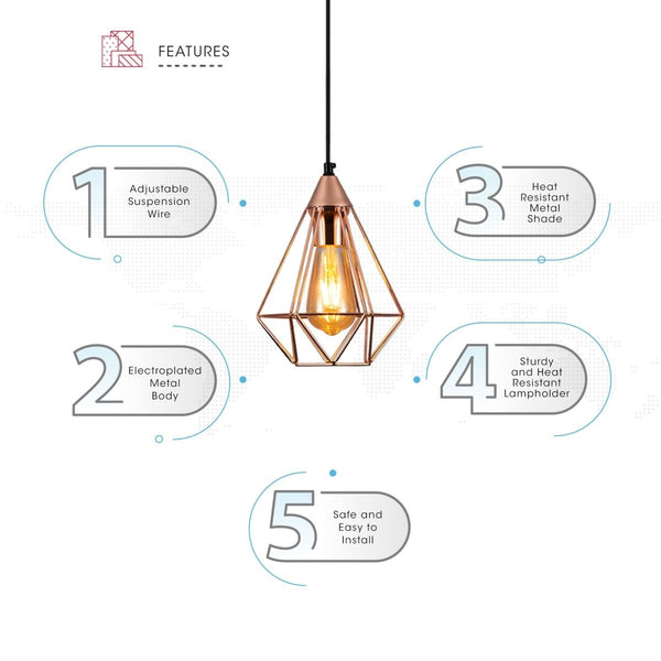 Rose Gold Metal Cage Pendant Ceiling Light E27
