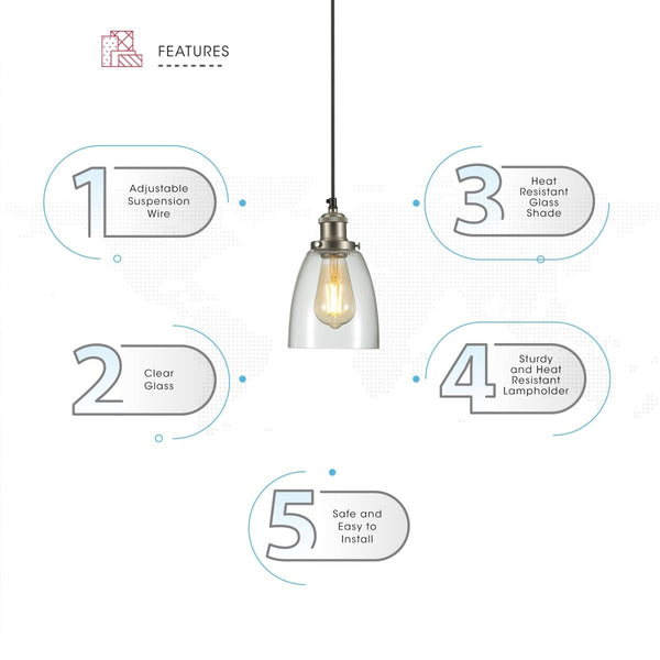 Hoxton Silver Metal Clear Glass Cone Dome Pendant Ceiling Light