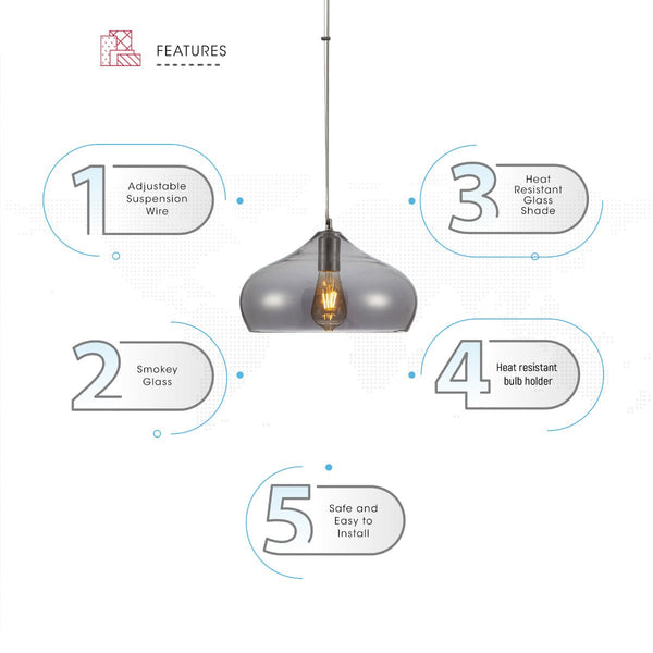 Smoky Glass India Dome Globe Pendant Ceiling Light E27