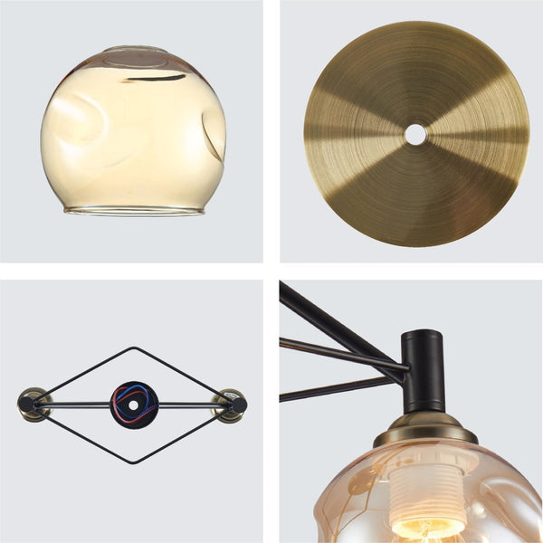 Amber Bell Glass Black Metal Semi Flush Ceiling Light