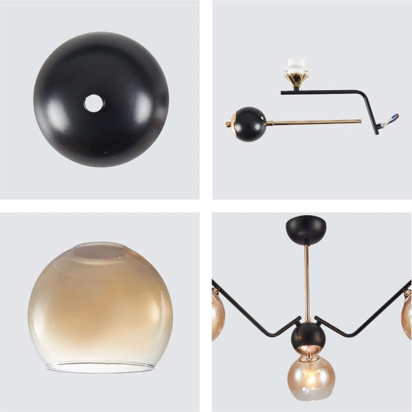 Amber Cone Glass Black Gold Metal Spider Semi Flush Ceiling Light