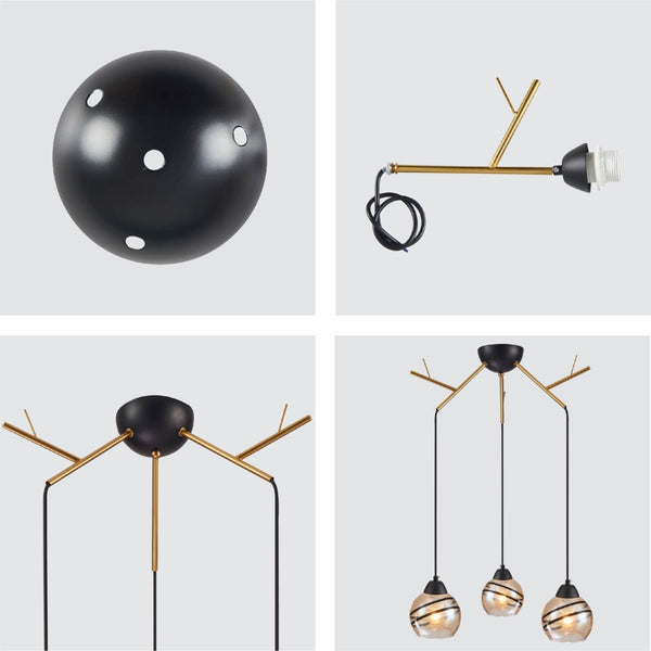 Amber Dome Glass Gold Twig Modern Ceiling Light