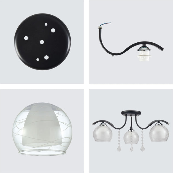 Clear Opal Double Layer Bell Glass Black Metal Semi Flush Ceiling Light