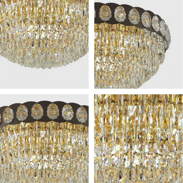 Luxury Clear Crystal Flush Modern Ceiling Chandelier Light Gold
