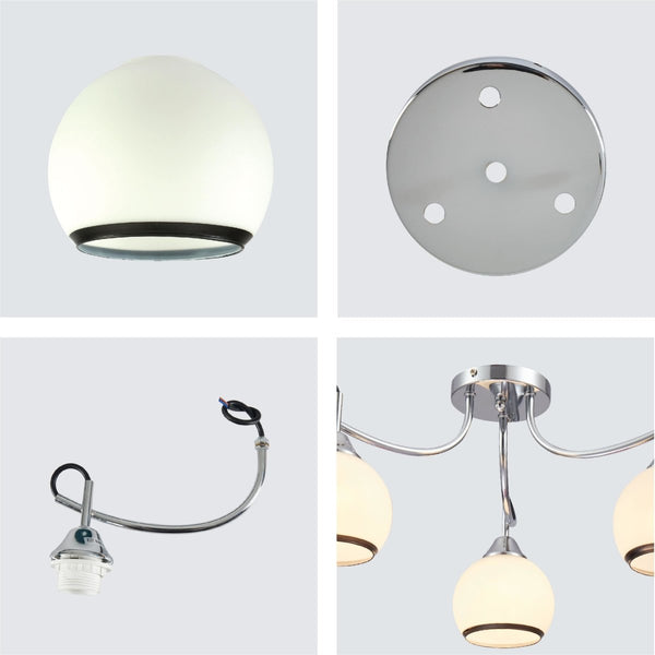 Opal Dome Glass Chrome Metal Semi Flush Ceiling Light