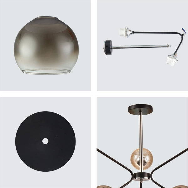 Smoky Cone Glass Black Chrome Metal Molecule Modern Ceiling Light