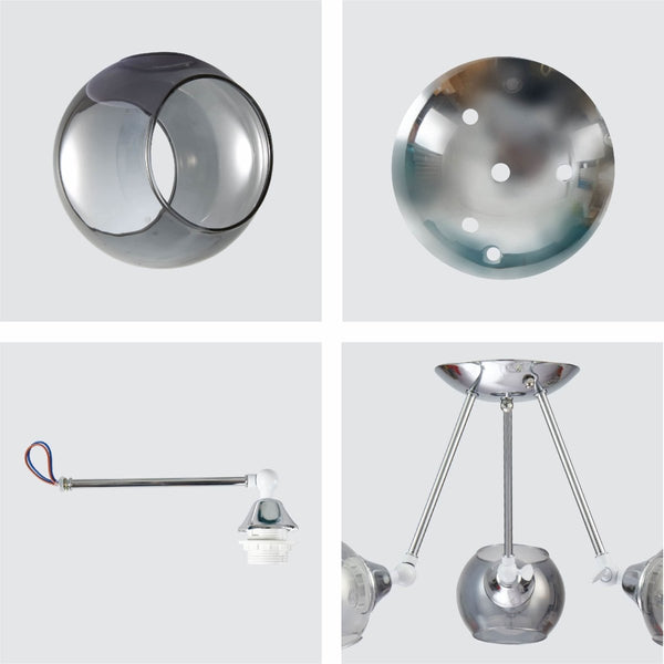 Smoky Cut-out Globe Glass Hinged Chrome Metal Semi Flush Ceiling Light