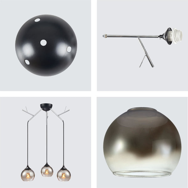 Smoky Dome Glass Chrome Twig Modern Ceiling Light