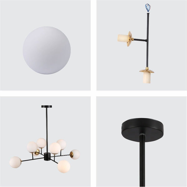 Stilnovo Amber or Opal Glass Globe Modern Sputnik Chandelier Ceiling Light E27