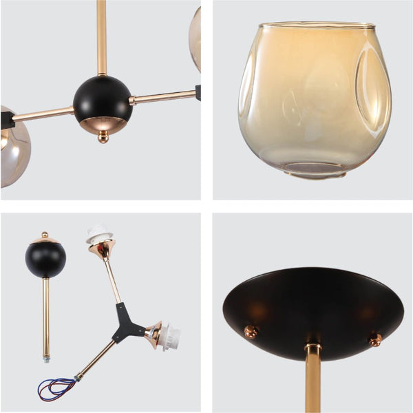 Amber Bell Glass Sputnik Gold Semi Flush Ceiling Light E27