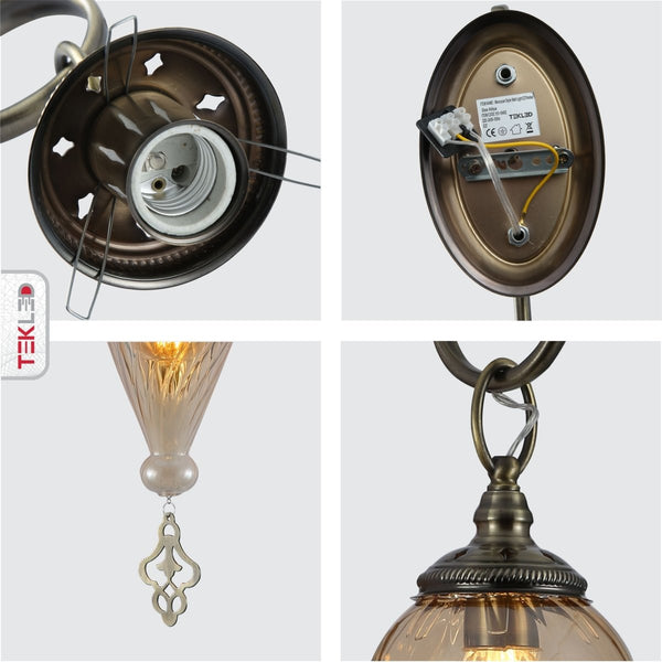 Amber Glass Antique Bronze Metal Body Moroccan Style Wall Light E27 Fitting