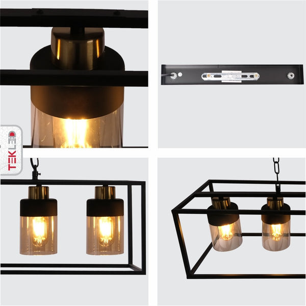 Amber Glass Black Metal Body Island Chandelier Ceiling Light 5xE27