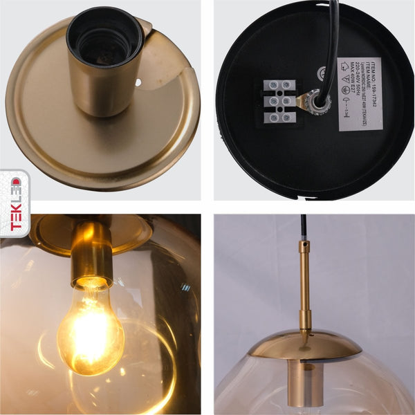 Amber or Smoky Glass Crater Pendant Ceiling Light E27