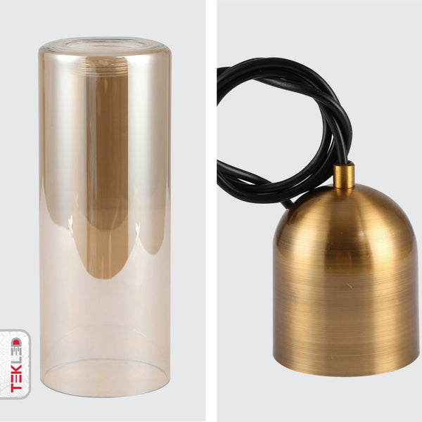 Sleek Duo-Tone Cylinder Pendant Ceiling Light - Amber Bronze or Smoky Black Variants