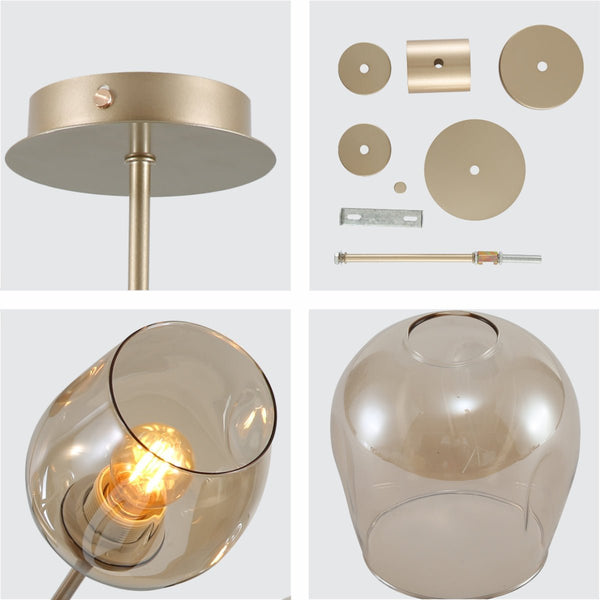 Amber Glass Metallic Gold Branch Twig Semi Flush Modern Ceiling Light E27