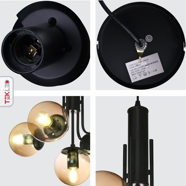 Globe Glass Black Body Pendant Chandelier Ceiling Light E27
