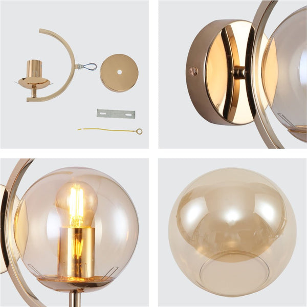 Globe Glass Gold Chrome Crescent Metal Modern Wall Light E27