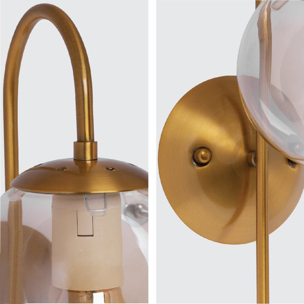 Amber Globe Glass Gold Aluminium Bronze Cane Metal Downward Wall Light E27 Fitting