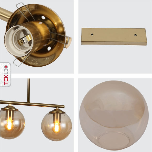 Amber Globe Glass Gold Metal Body Island Chandelier Ceiling Light E27