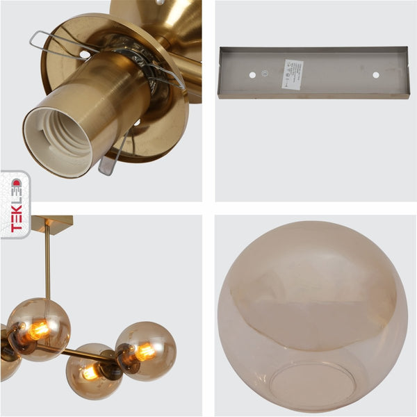 Amber Globe Glass Gold Metal Body Island Chandelier Ceiling Light E27