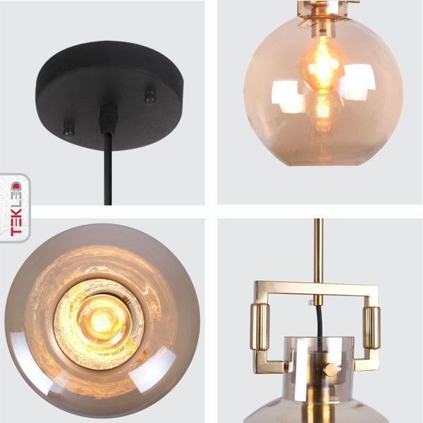 Amber Globe Funnel Dome Glass Gold Metal Body Ceiling Pendant Light