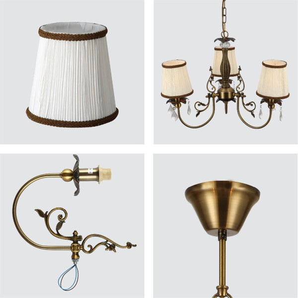 Antique Brass Finishing Metal Body Off White Shade Candle Vintage Crystal Ceiling Light E14