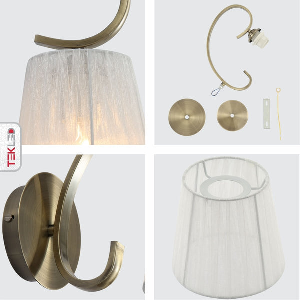 Antique Brass Metal Body Rice White(off white) Fabric Shade Lantern Vintage Traditional Retro Wall Light E27 Fitting