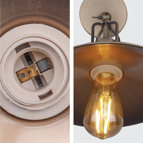Antique Bronze Flat Metal Hinged Industrial Retro Wall Light E27 Fitting