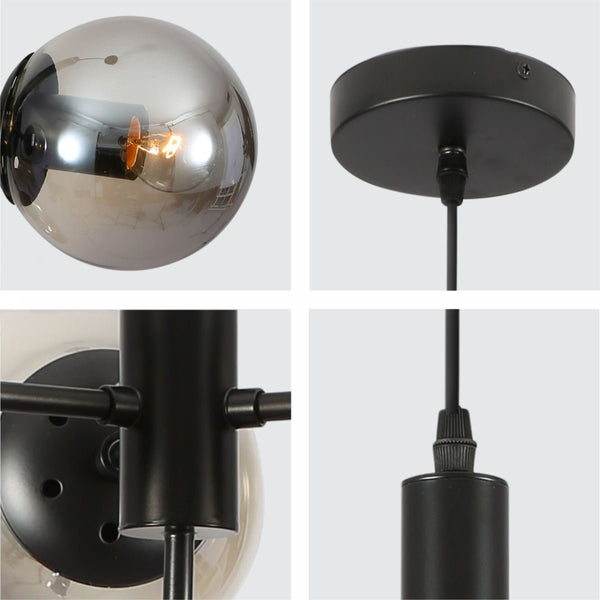 Atom Model Globe Glass Black Metal Body Chandelier Ceiling Pendant Light E27